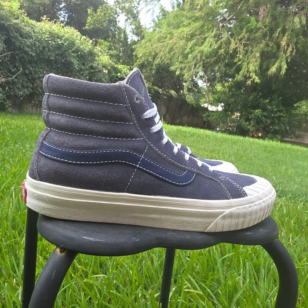 Vans Sk8-Hi Navy Blue Suede High Top Sneakers Ribbed Toe Cap 721454 Mens 6.5 W 8